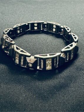 Heavy Sterling Silver CZ Men’s Bracelet - 925 - 39.75g Geometric Link - 8.5”